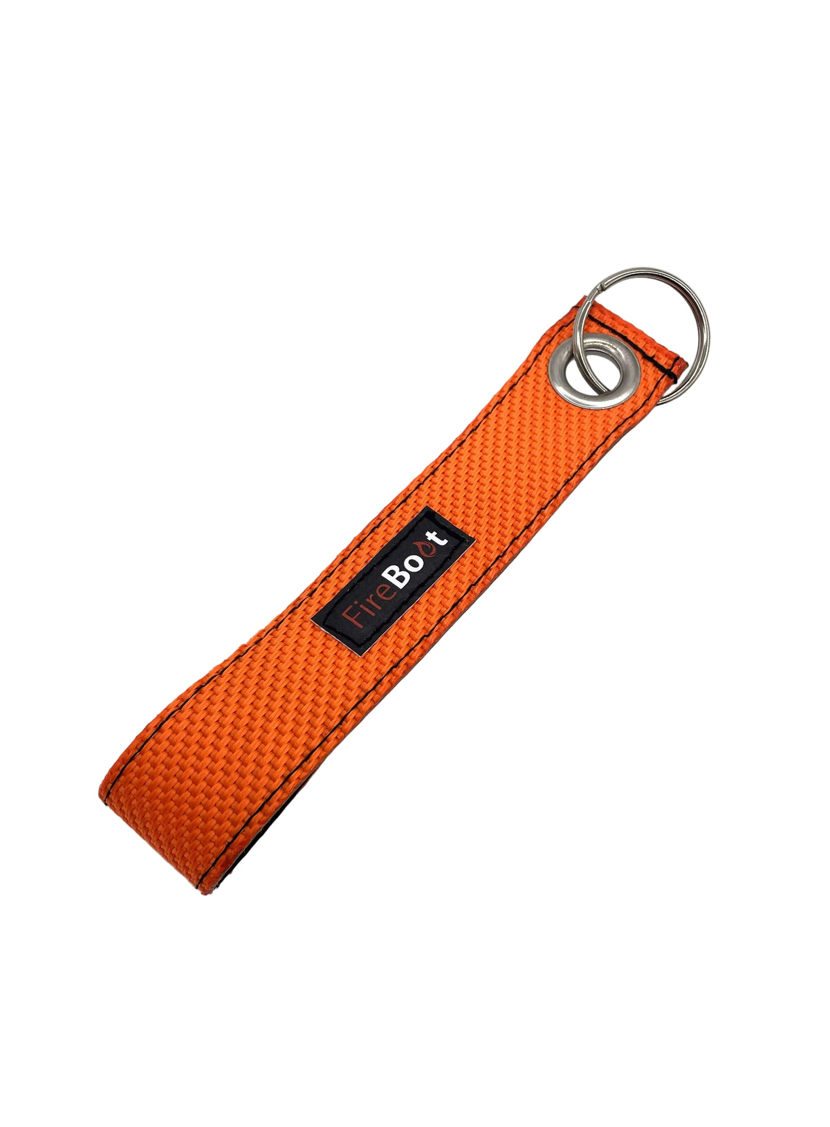 Schlüsselanhänger aus recyceltem Feuerwehrschlauch in Orange.