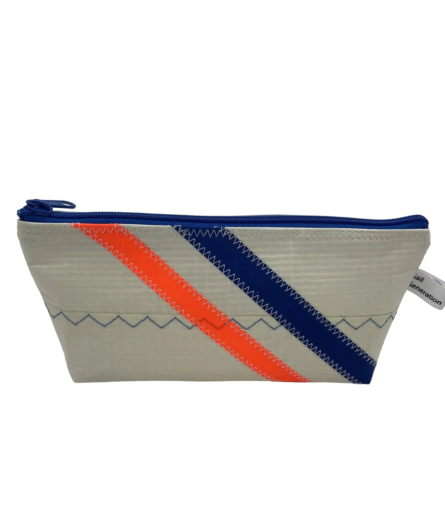 Stifttasche in weiß und Streifen in Orange und Blau aus Segeltuch, vorne