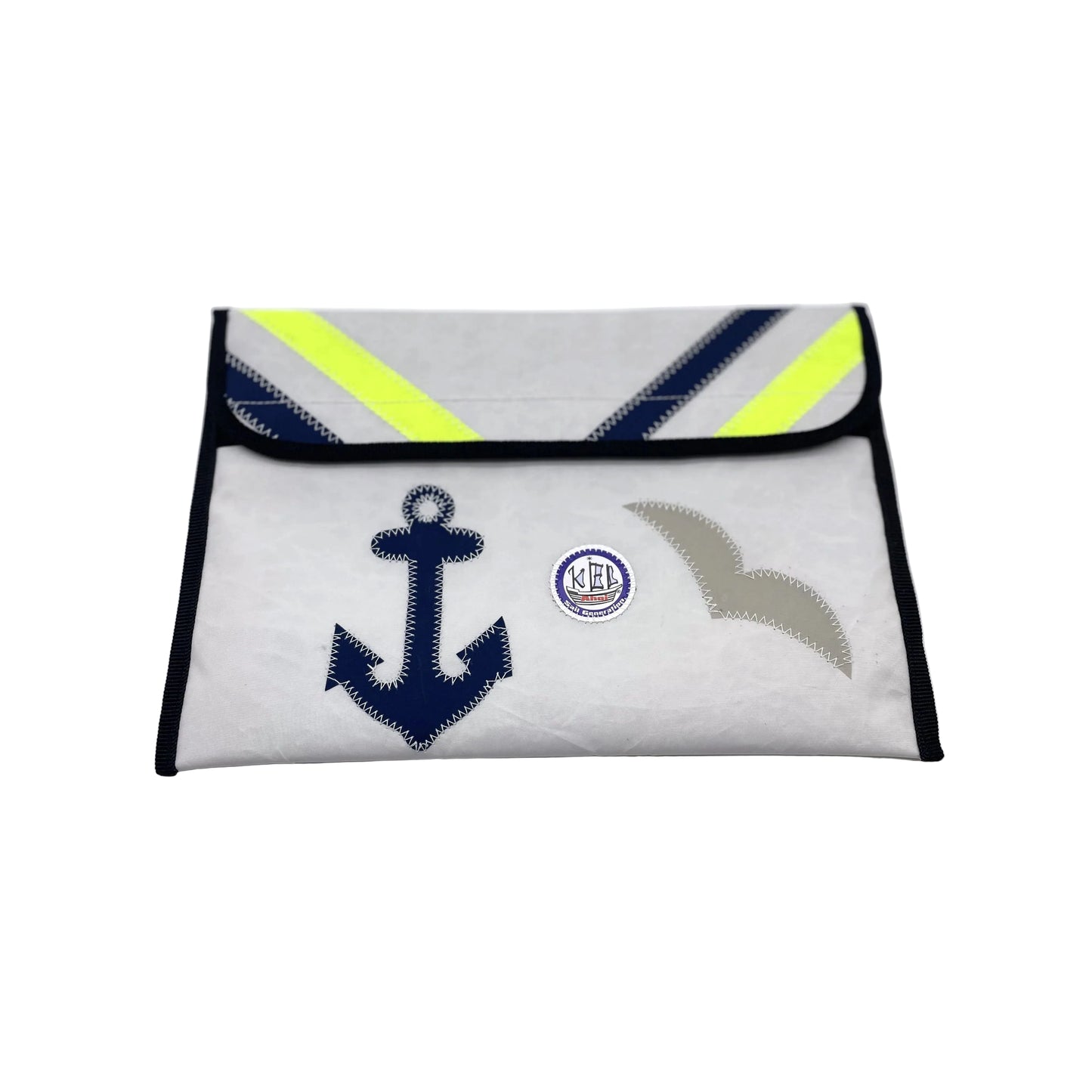 #Tablet-Hülle L aus Segeltuch in weiß mit Anker.