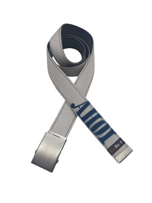 Gürtel aus Feuerwehrschlauch hell mit Aufdruck AHOI.