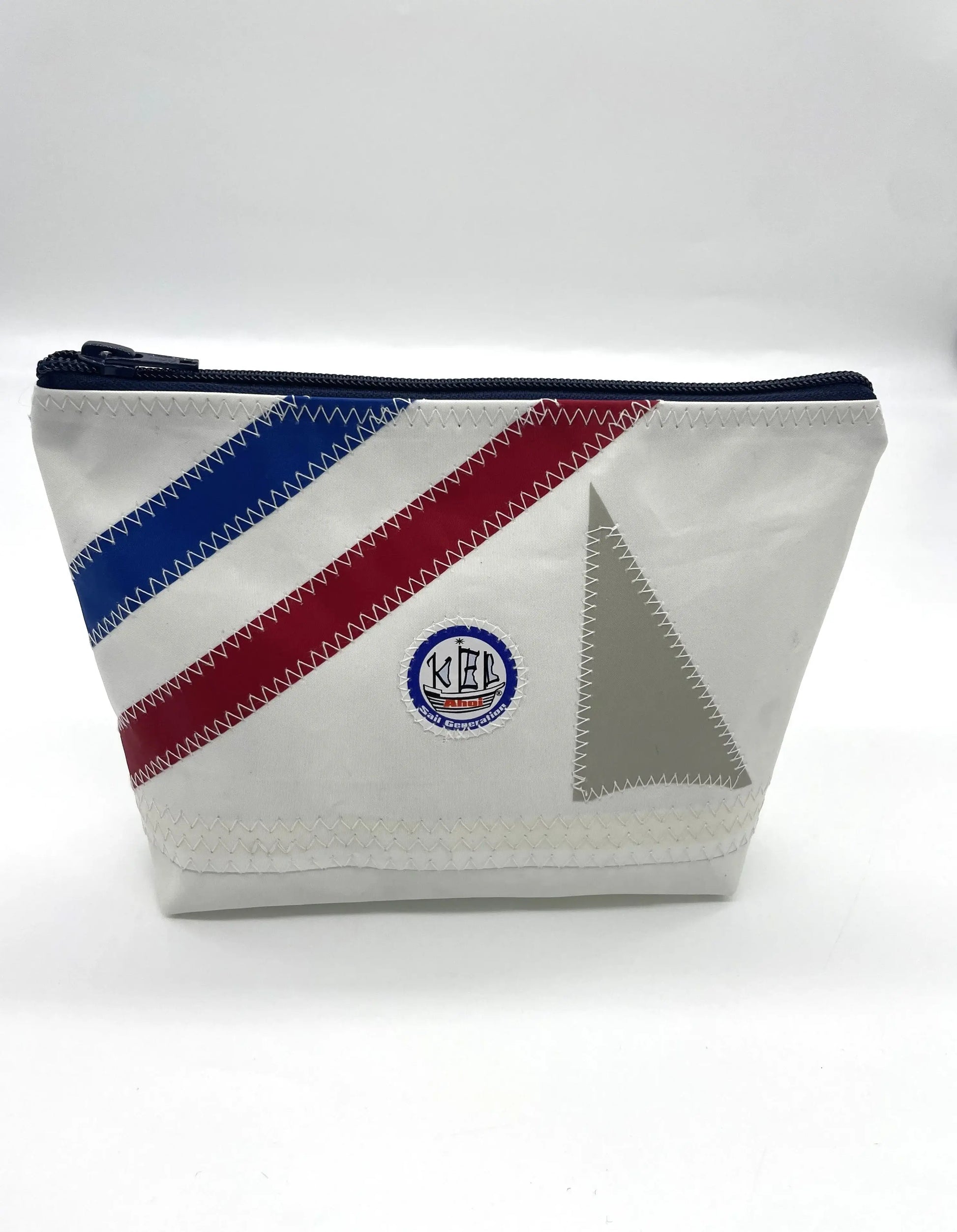 Kosmetiktasche weiß Streifen Blau/Rot