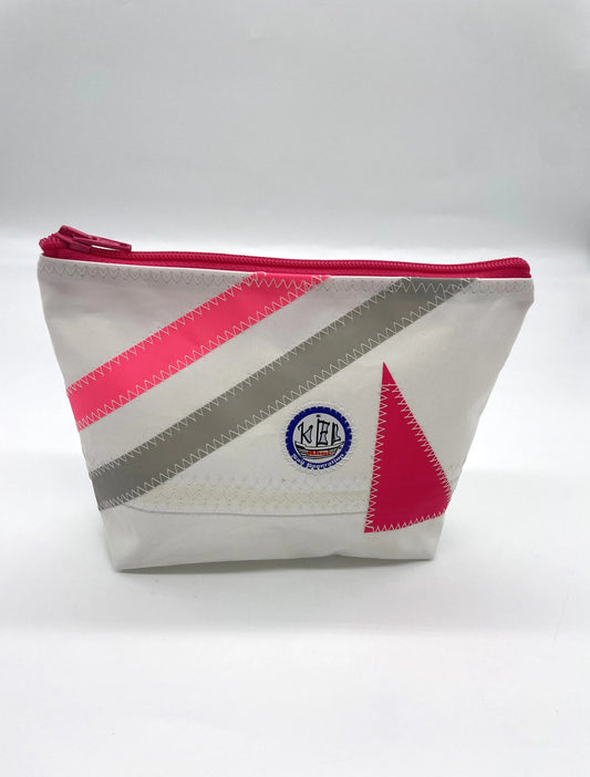 Kosmetiktasche weiß Streifen Pink/Grau