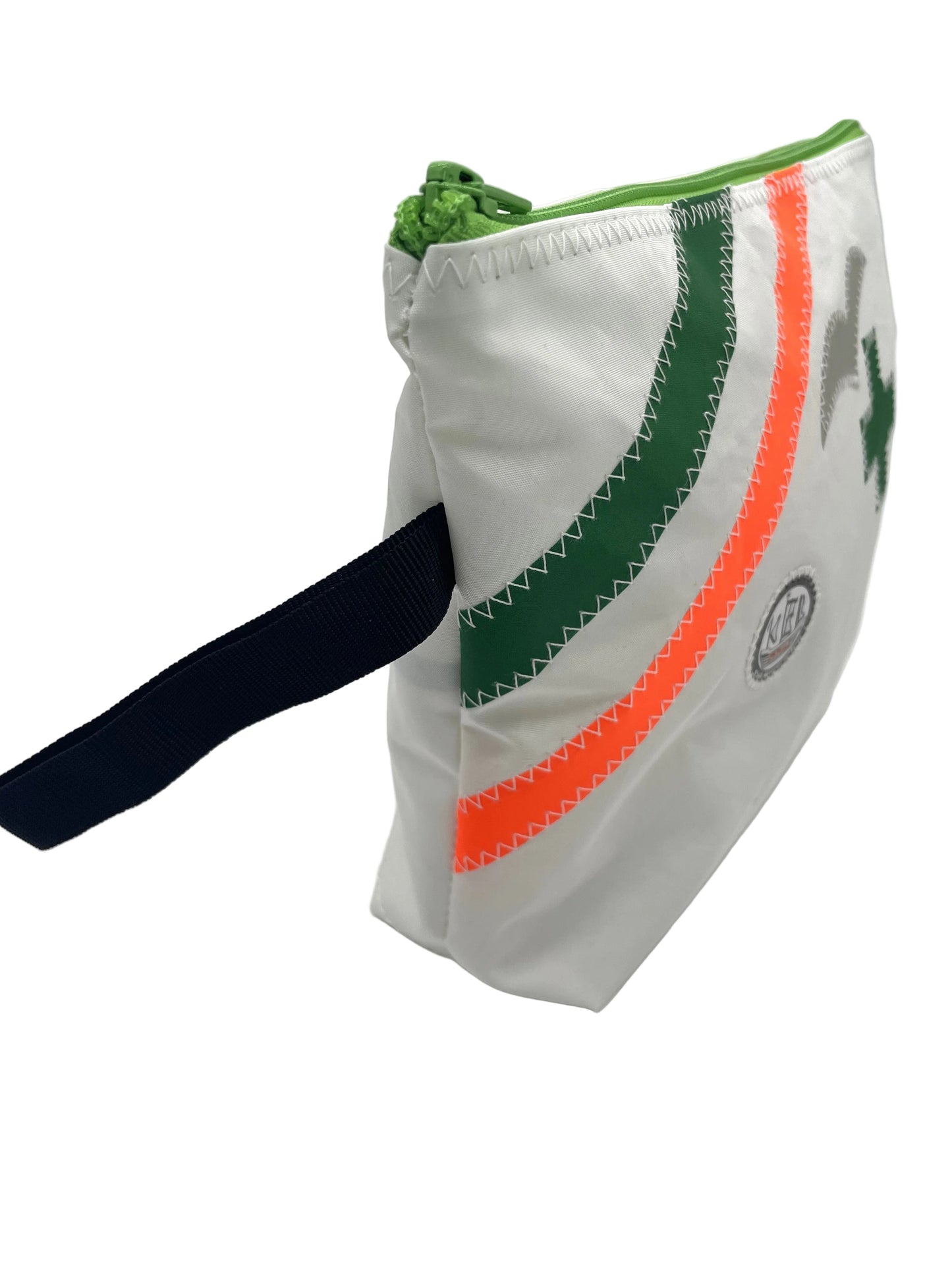 Kulturtasche in weiß mit Kreuz in grün, Seitenprofil