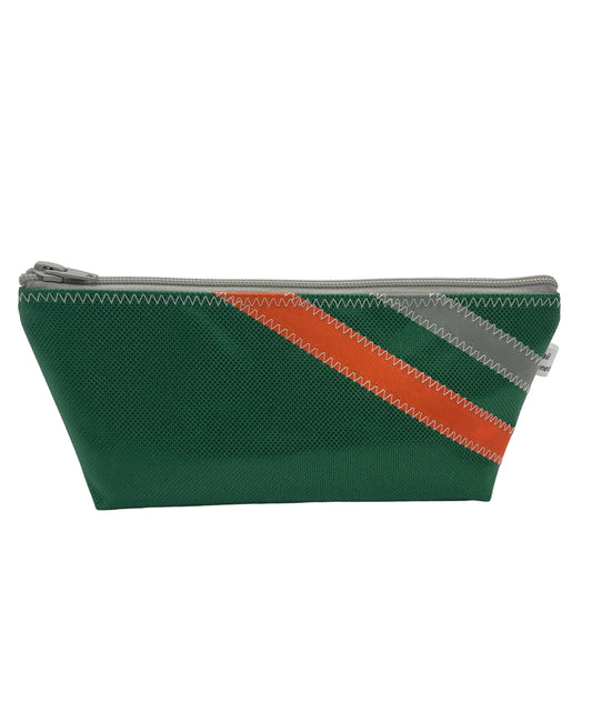 Stifttasche aus Segeltuch in Grün mit Streifen, vorne