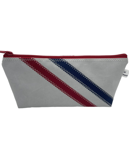 Stifttasche in grau aus Segeltuch mit Streifen, Vorne.